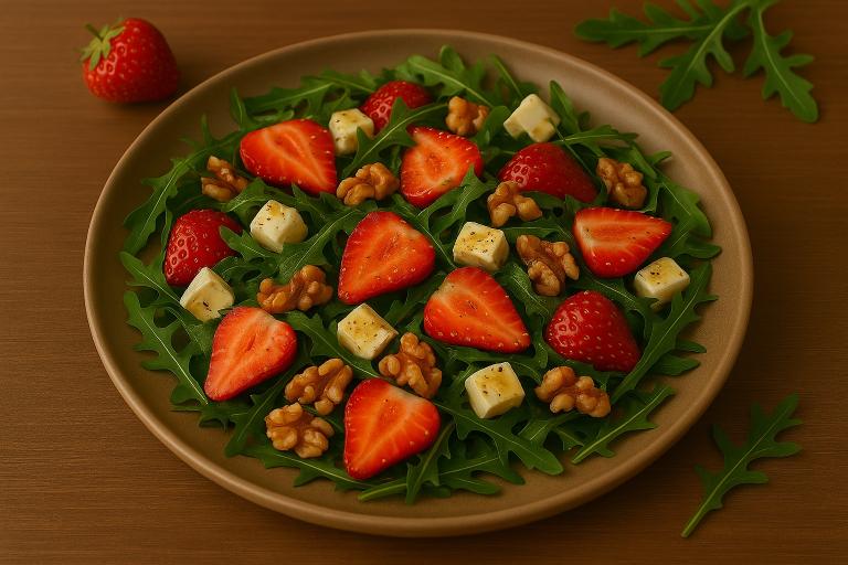 Клубника, мягкий сыр и салат-рулет