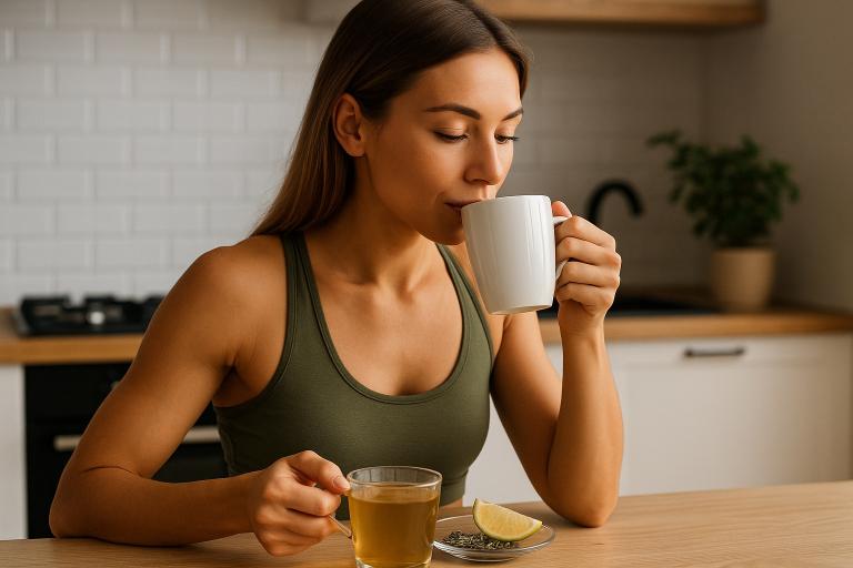 Девушка пьёт чай для похудения
