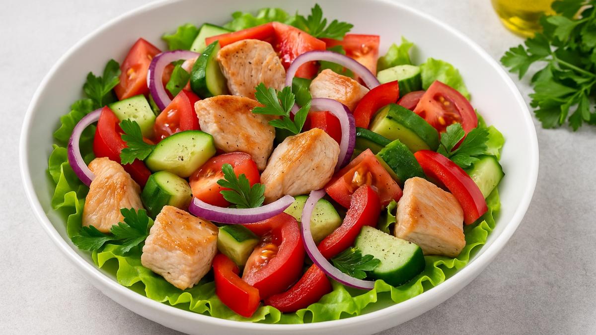 Салат с индейкой и свежими овощами