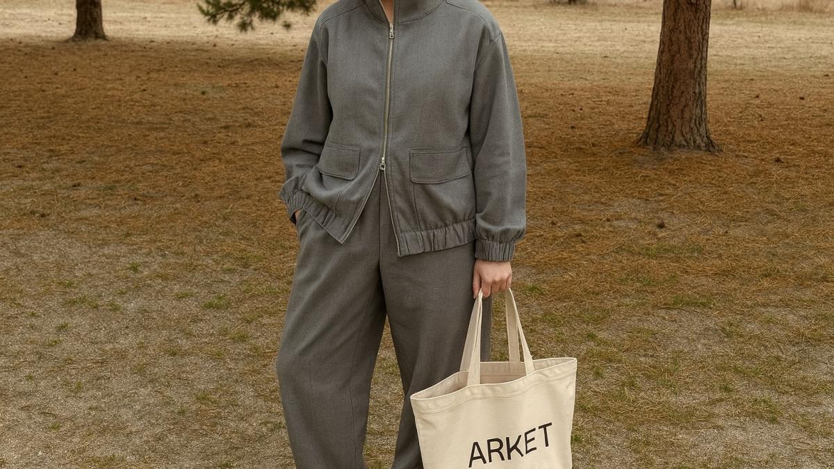 Женщина в сером костюме