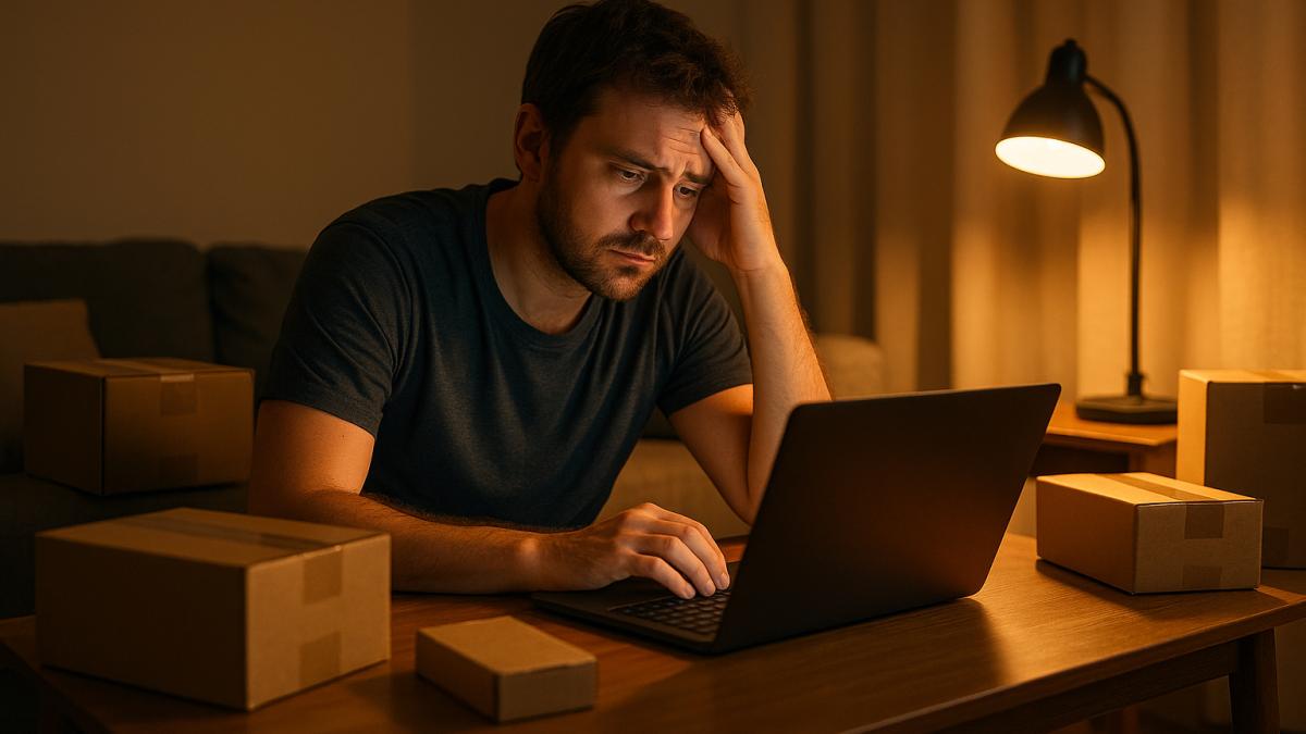 Мужчина среди посылок