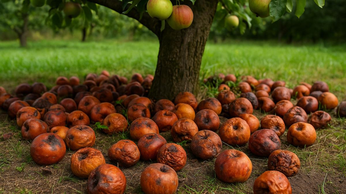 Гнилые яблоки под деревом