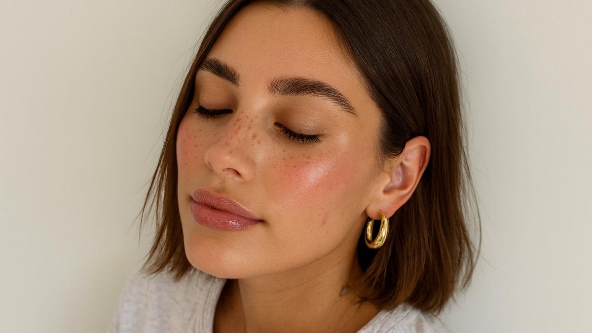 Девушка с лёгким румянцем и ухоженными бровями