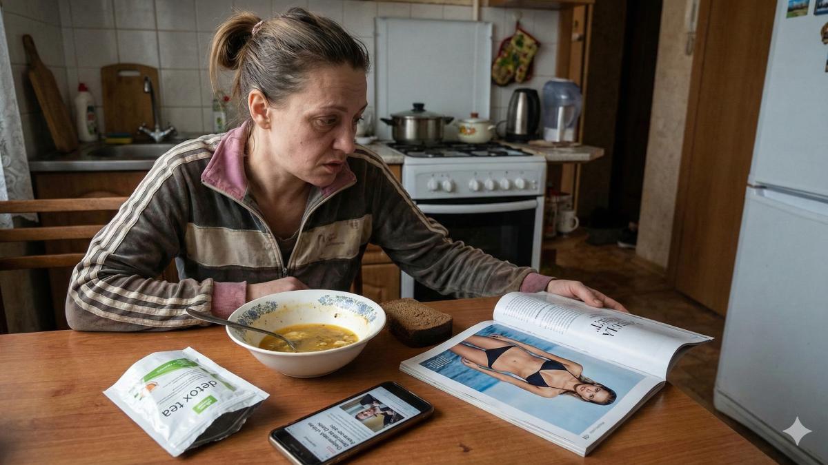 Женщина просматривает глянцевый журнал