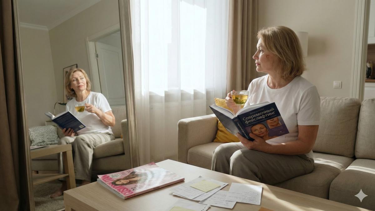 Женщина с книгой перед зеркалом