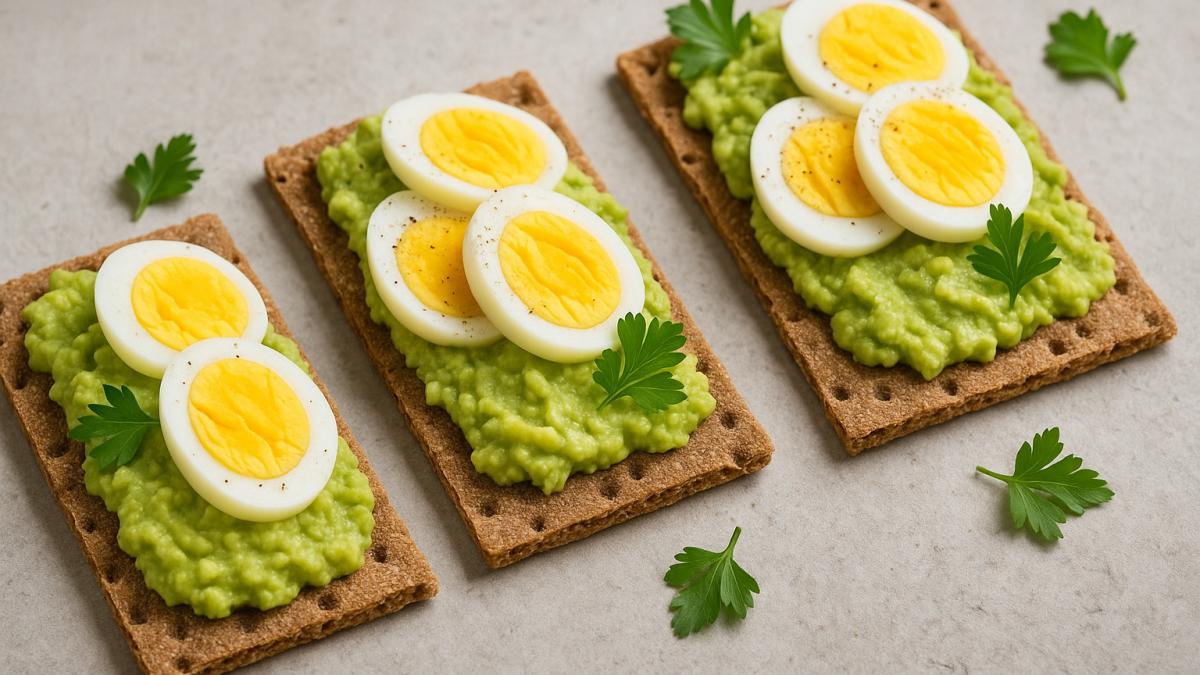 Цельнозерновые хлебцы с авокадо и яйцом