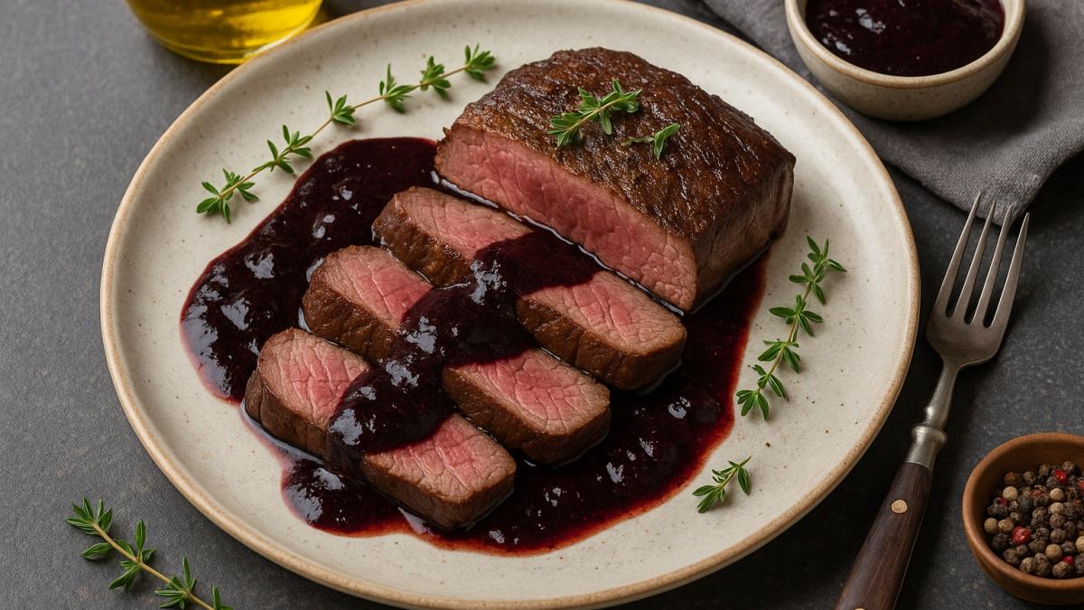 Олений стейк с черемуховым соусом