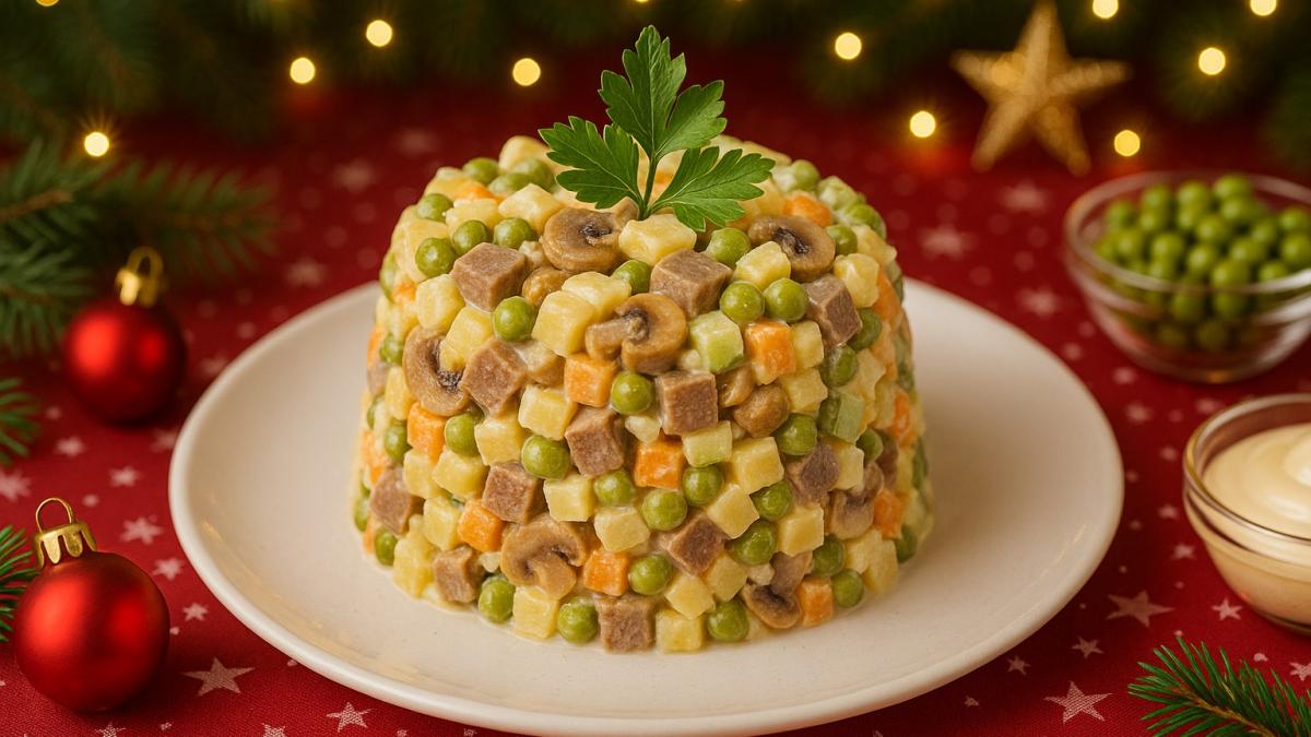 Салат оливье с языком