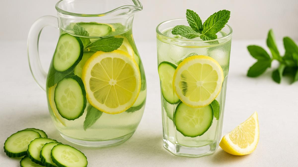 Напиток с мятой, лимоном и огурцом