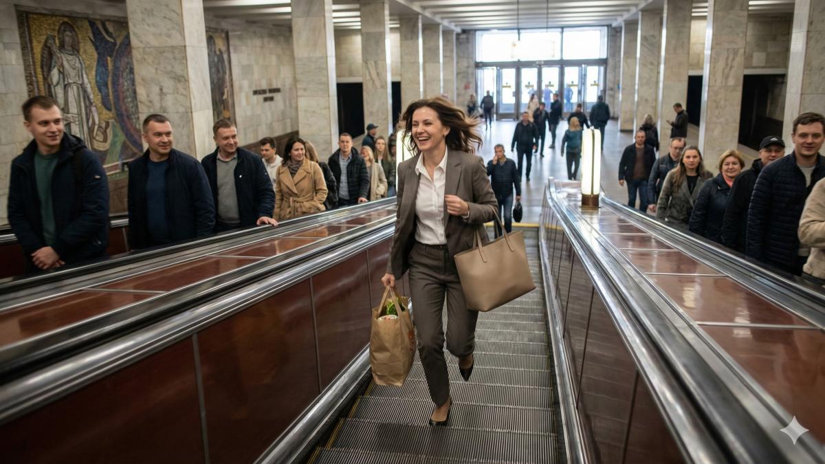 Женщина игнорирует эскалатор