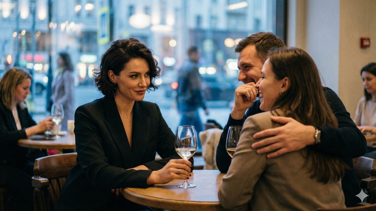 Мужчина и женщины в кафе