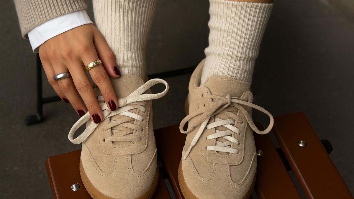 Бежевые кроссовки и носки