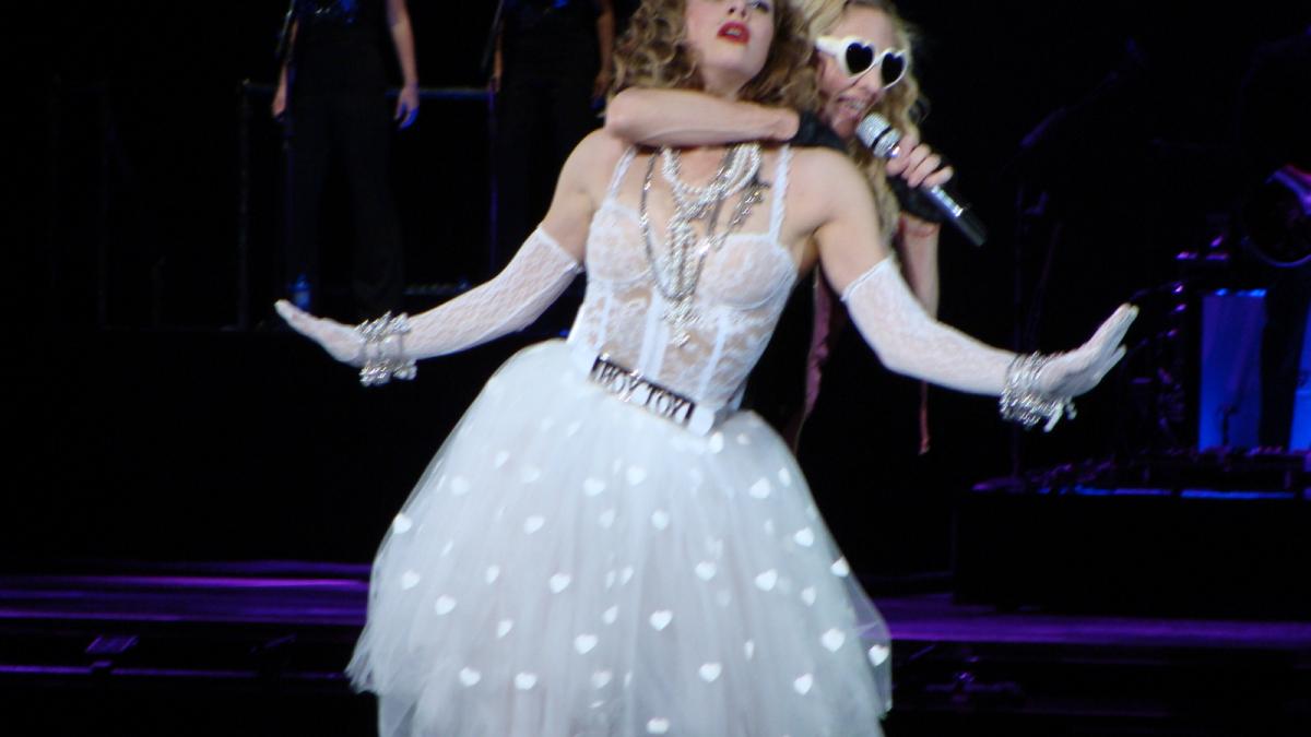 Madonna at Sticky & Sweet Tour with a Like a Virgin impersonator