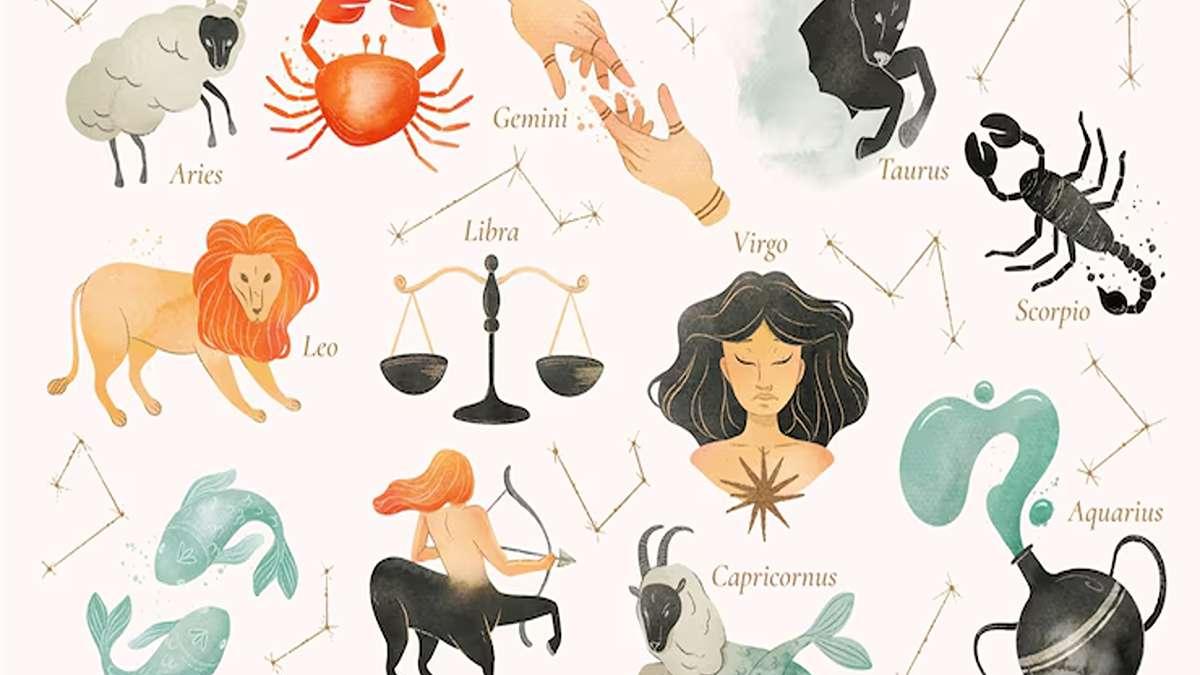 набор рисованной акварель знак зодиака