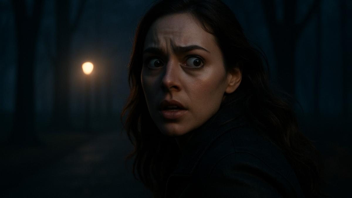 Женщина в парке ночью