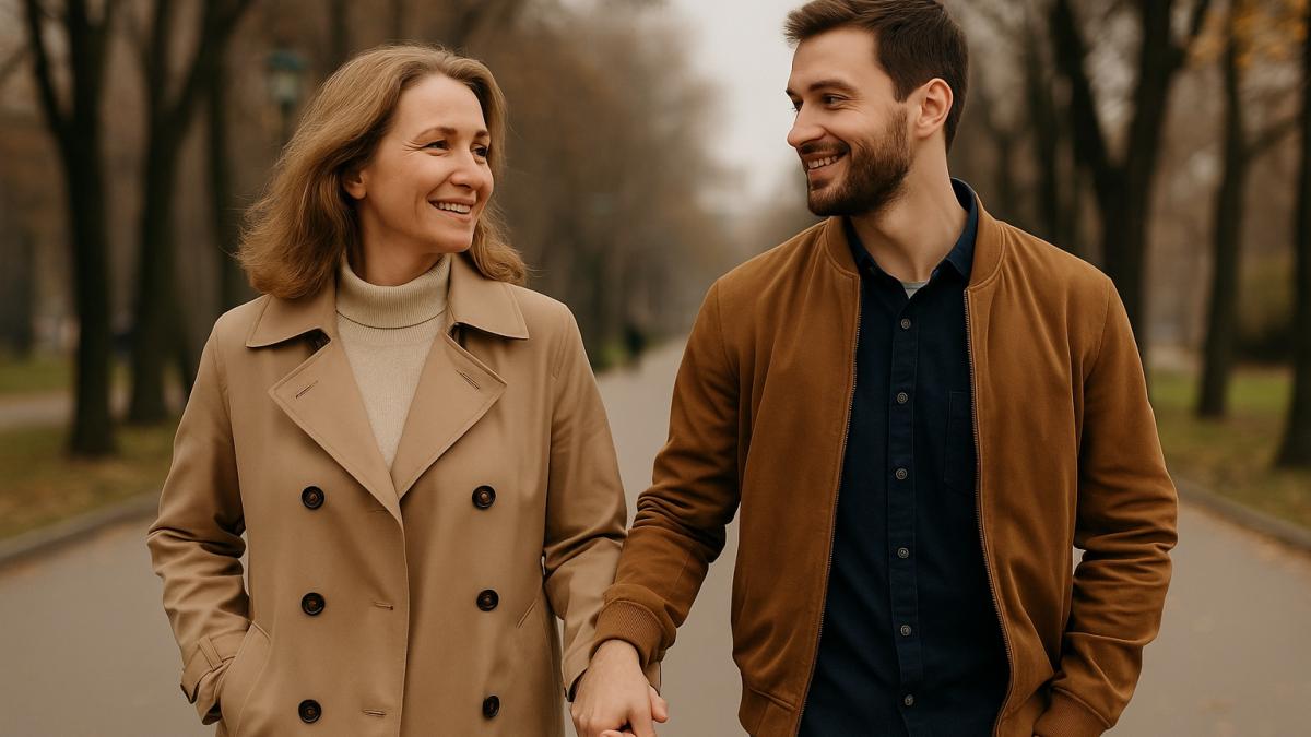 Пара с разницей в возрасте гуляет в парке