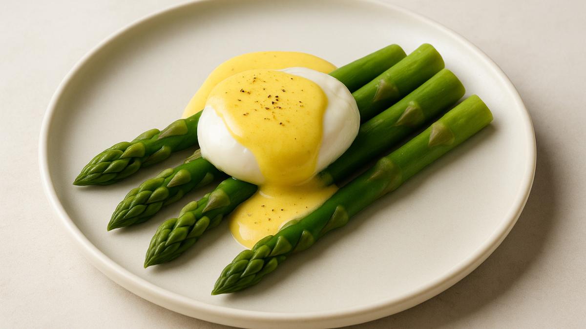 Спаржа с яйцом пашот и соусом голландез