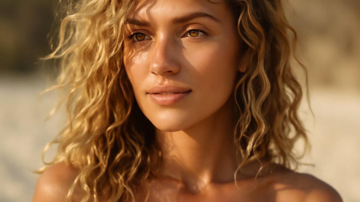 Женщина с локонами на солнце