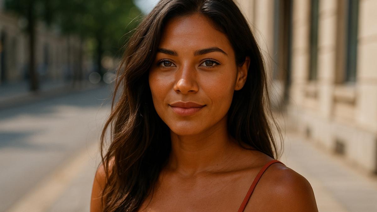 Загорелая девушка в городе