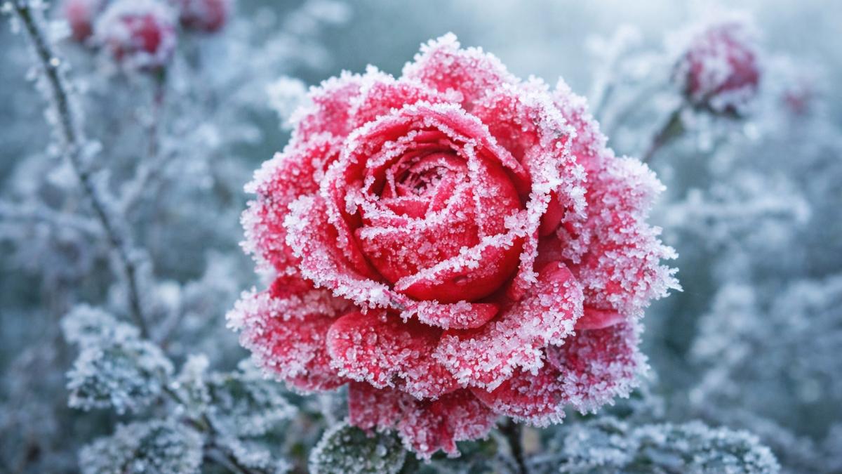 Морозостойкая роза под инеем