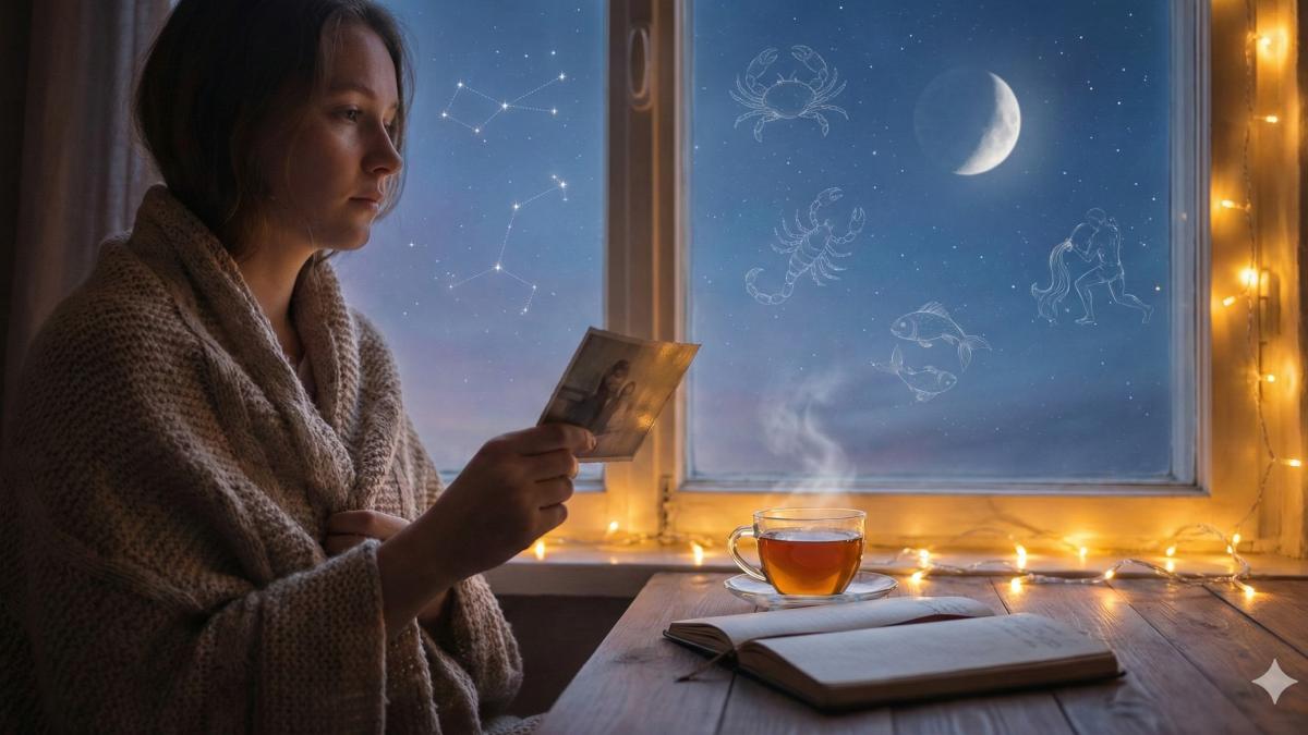 Девушка задумалась у ночного окна за чаем