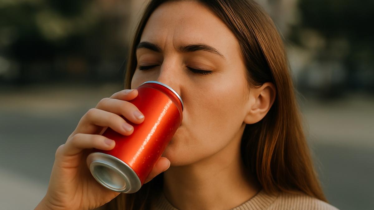 Девушка пьёт газированный напиток