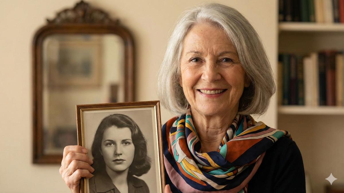 Женщина со своим фото в молодости