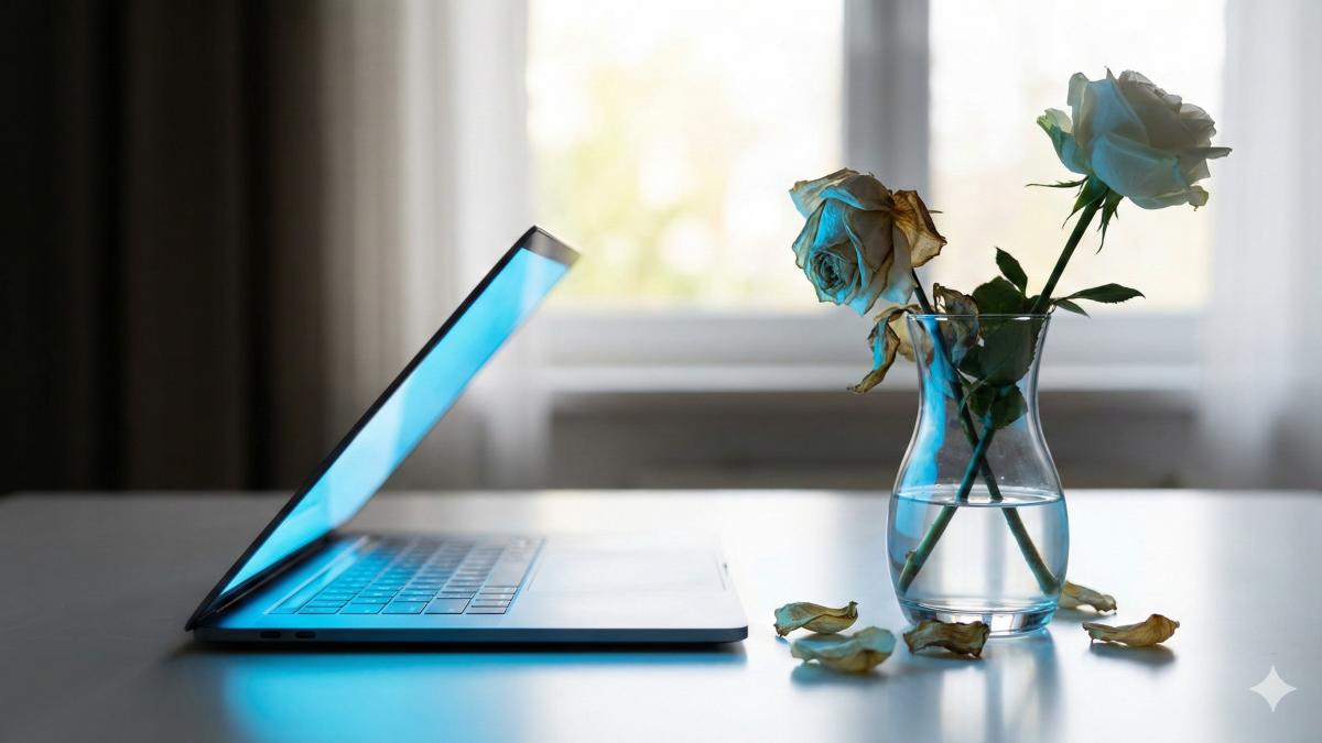 Роза перед лэптопом