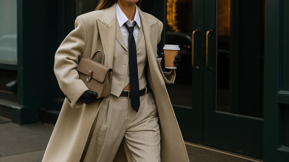 Женщина в бежевом пальто