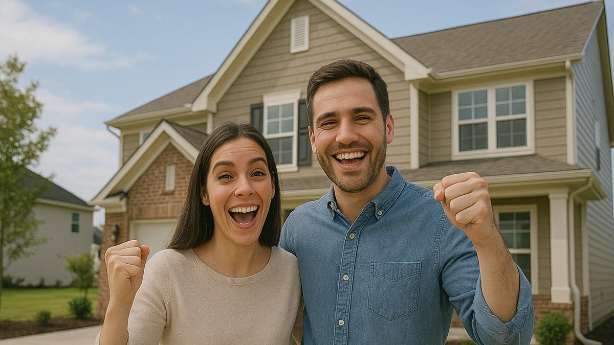 Счастливая пара у дома
